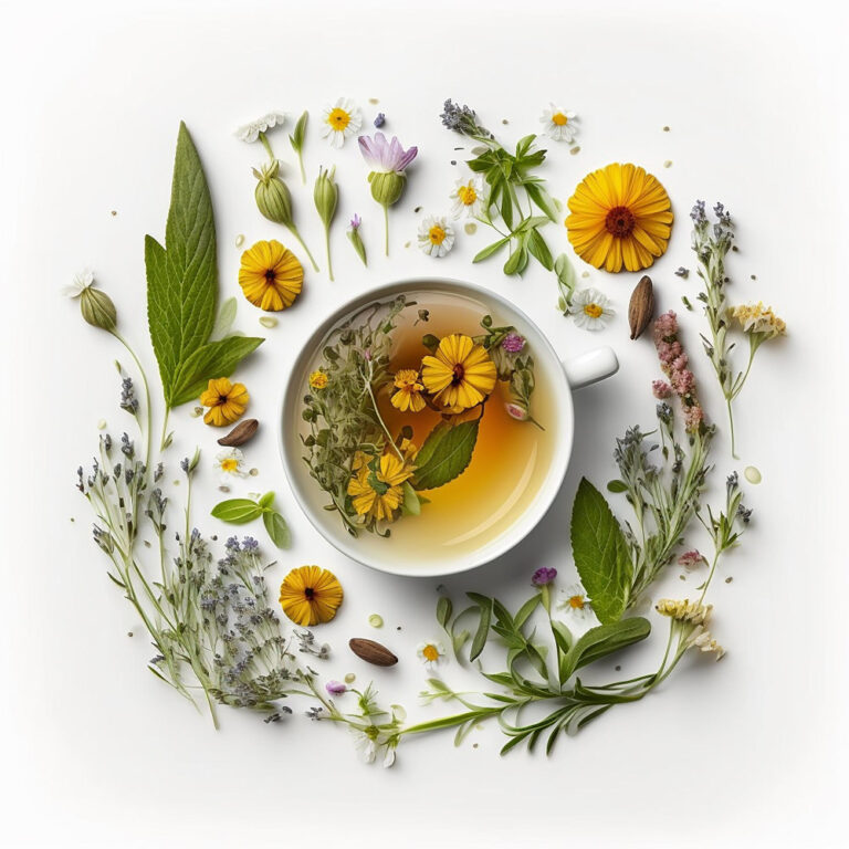 tea-with-herbs-flowers-cup-top-view-generative-ai